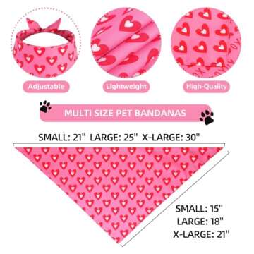 Gofshy Valentine's Dog Bandanas XLarge 2PCS, Triangle Reversible Sweetheart Scarf for Boy and Girl, ...