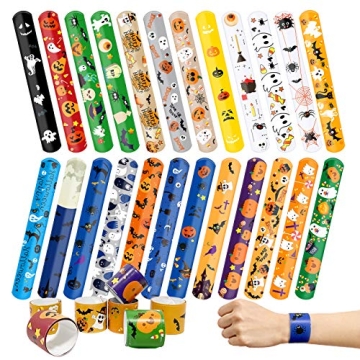 Kidtion 44 PCS Halloween Slap Bracelets Bulk, Halloween Decorations, 25 Styles for Halloween Party F...