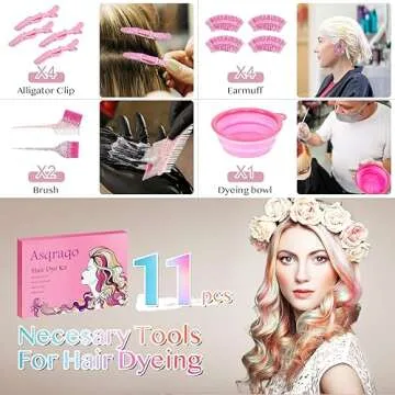 Asqraqo 11pcs Hair Coloring Dyeing Kit - Professional Salon Tools for DIY Mixing, Includes Hair Clips, Mixing Bowl, Dye Color Brush, Earmuffs - Perfect for Bleaching and Hair Dye