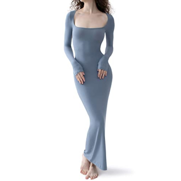 PUMIEY Ribbed Bodycon Maxi Dress Elegant Comfortable Wear