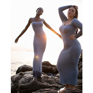 PUMIEY Ribbed Bodycon Maxi Dress Elegant Comfortable Wear