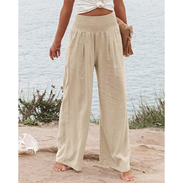 Vansha Women High Waisted Cotton Linen Palazzo Pants