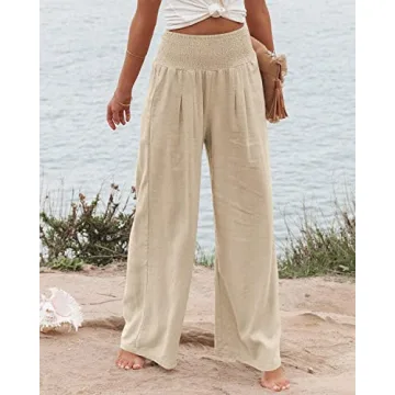 Vansha Women High Waisted Cotton Linen Palazzo Pants