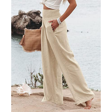 Vansha Women High Waisted Cotton Linen Palazzo Pants