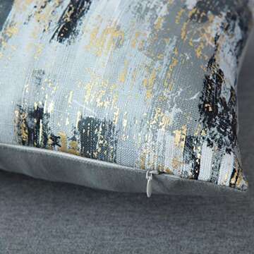 GREAGLE Throw Pillow Covers Cases, Pack of 2, Soft Decorative Luxury Cotton Linen Cushion Covers for Living Room/Couch/Bed/Sofa/Chair/Home Decor Decorations, 18 x 18 (HT004-BK/GD, 45)