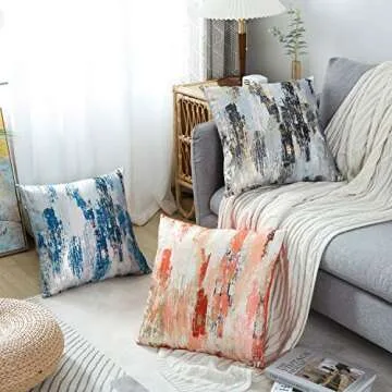 GREAGLE Throw Pillow Covers Cases, Pack of 2, Soft Decorative Luxury Cotton Linen Cushion Covers for Living Room/Couch/Bed/Sofa/Chair/Home Decor Decorations, 18 x 18 (HT004-BK/GD, 45)