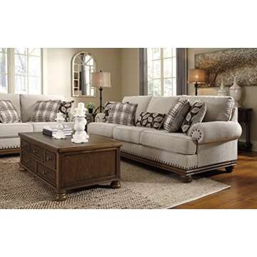 Signature Design by Ashley Harleson Modern Farmhouse Sofa with Nailhead Trim and 5 Accent Pillows, B...