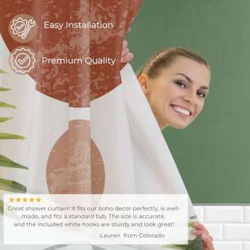 KIBAGA Beautiful Boho Shower Curtain for Your Bathroom - A Stylish 72" x 72" Modern Mid Century Curt...