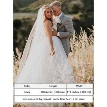 Unsutuo Wedding Veil Comb Bridal Cathedral Veil 1 Tier Drop Veil Wedding Rhinestones Hair Comb for Brides, 118 Inches (118" W-118 L,Ivory)…