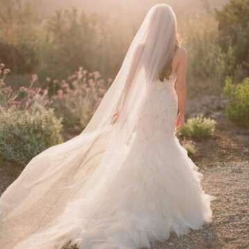 Unsutuo Wedding Veil Comb Bridal Cathedral Veil 1 Tier Drop Veil Wedding Rhinestones Hair Comb for Brides, 118 Inches (118" W-118 L,Ivory)…