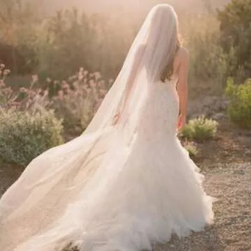 Unsutuo Wedding Veil Comb Bridal Cathedral Veil 1 Tier Drop Veil Wedding Rhinestones Hair Comb for Brides, 118 Inches (118" W-118 L,Ivory)…