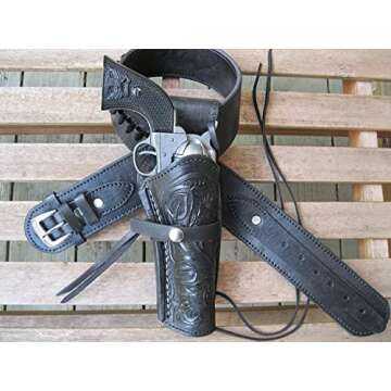 Shotgun Lilli Gun Belt - Leather - 22 Caliber - Black Color with Right Handed Tooled Holster Combo (...