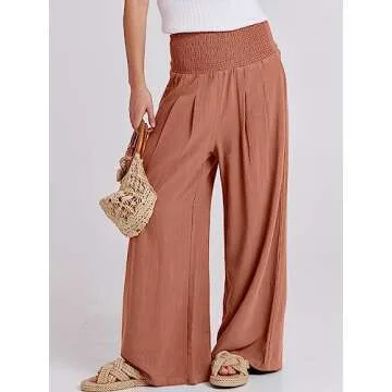ANRABESS Women Linen Palazzo Pants Summer Boho Wide Leg High Waist Casual Lounge Pant 2025 Beach Tra...