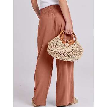 ANRABESS Women Linen Palazzo Pants Summer Boho Wide Leg High Waist Casual Lounge Pant 2025 Beach Travel Vacation Outfits Brick Red Large