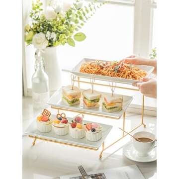 YHOSSEUN Large 3 Tier Serving Tray with Serving Stand, Serving Dishes for Entertaining, Tiered Serving Tray for Valentines Day, Suitable for Dessert Table Display Set Catering Supplies, 12 inch Gold