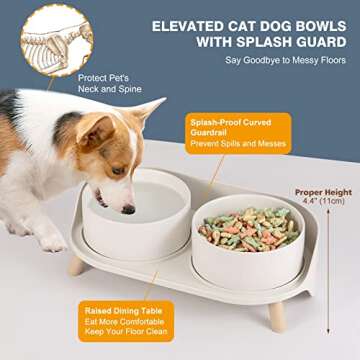 Elevated Dog Food Water Bowl - Raised Dog Bowls with Stand Non Skid - Double Dog Feeding Bowl Set with Splash Proof Guard - Ceramic Pet Dish for Small to Medium Dogs and Large Cats - 28.74 oz - 850 ml