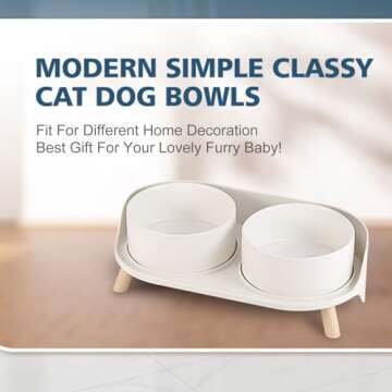 Elevated Dog Food Water Bowl - Raised Dog Bowls with Stand Non Skid - Double Dog Feeding Bowl Set with Splash Proof Guard - Ceramic Pet Dish for Small to Medium Dogs and Large Cats - 28.74 oz - 850 ml