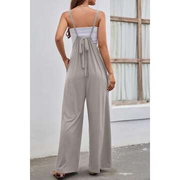 Meyeeka Womens Jumpsuit Wide Leg Jumpsuits for Women Casual Romper with Pockets Silver Gray S