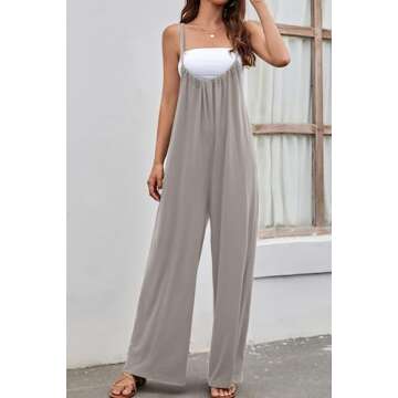 Meyeeka Womens Jumpsuit Wide Leg Jumpsuits for Women Casual Romper with Pockets Silver Gray S