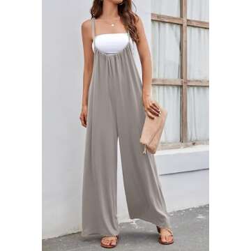 Meyeeka Womens Jumpsuit Wide Leg Jumpsuits for Women Casual Romper with Pockets Silver Gray S