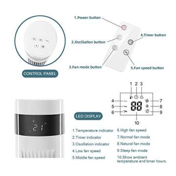Kismile Portable Tower Fan with Remote Control and Quiet Operation