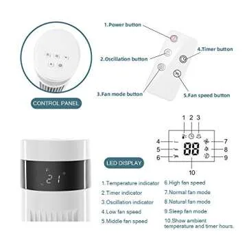 Kismile Portable Tower Fan with Remote Control and Quiet Operation