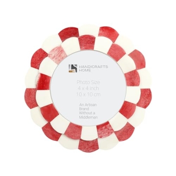 Handicrafts Home Photo Picture Frame - 4" x 4", Round Handmade Gift Photo Frames - Red & White