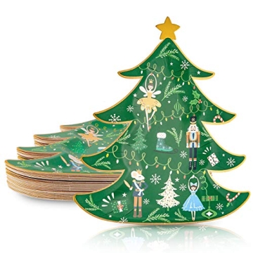 Whaline Christmas Paper Plates 40 Pieces Xmas Tree Shape Party Plates Gold Foil Nutcracker Theme Din...