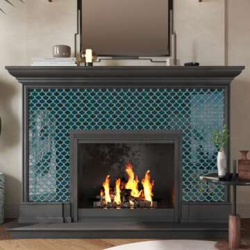 CRE8TIVE 16 Sheets Dark Green Fish Scale Peel and Stick Tile Backsplash 12"x12" 3D Mermaid Scales Stick on Backsplash for Kitchen Waterproof Glossy Wall Tile for Bathroom Back Splashes Stove Fireplace