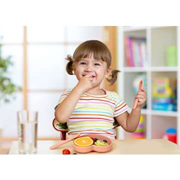 Suction Plate, Socub Silicone Plate for Baby and Toddler, Unbreakable Non-Slip Kids Plates with Spoon and Fork, BPA Free, Dishwasher and Microwave Safe, Ether