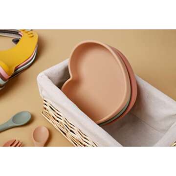 Suction Plate, Socub Silicone Plate for Baby and Toddler, Unbreakable Non-Slip Kids Plates with Spoon and Fork, BPA Free, Dishwasher and Microwave Safe, Ether