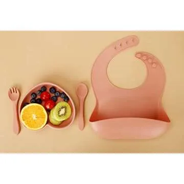 Suction Plate, Socub Silicone Plate for Baby and Toddler, Unbreakable Non-Slip Kids Plates with Spoon and Fork, BPA Free, Dishwasher and Microwave Safe, Ether