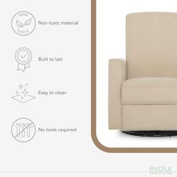 Evolur Raleigh Glider in Shell, Upholstered Plush Seating 360° Swivel Glider Rocking Chair, FSC Certified, Greenguard Gold & JPMA Certified Nursery Glider Recliner