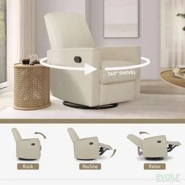 Evolur Raleigh Glider in Shell, Upholstered Plush Seating 360° Swivel Glider Rocking Chair, FSC Certified, Greenguard Gold & JPMA Certified Nursery Glider Recliner
