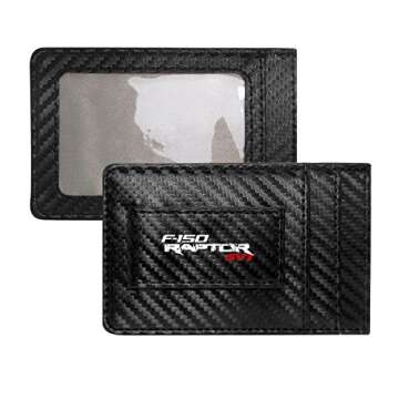 Ford F-150 Raptor SVT 2010 to 2015 Black Carbon Fiber Leather Wallet RFID Block Card Case Money Clip