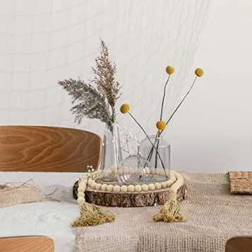 58in Wood Bead Garland with Tassels, Farmhouse Bead Rustic Country Decor Prayer Boho Beads Wall Hanging Decoration with Tassles Prayer Beads Wall(White)