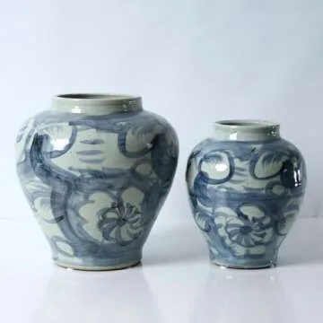 Elegant 10" High Blue and White Decorative Jar