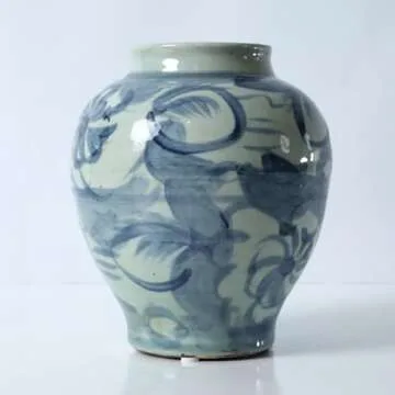 Elegant 10" High Blue and White Decorative Jar