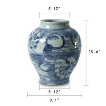 Elegant 10" High Blue and White Decorative Jar