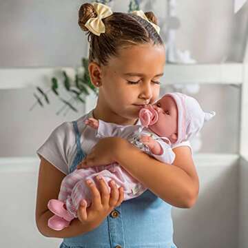 15" Realistic Soft Body Baby Doll with Open/Close Eyes | JC Toys - Berenguer Boutique | 10 Piece Gift Set with Bottle, Rattle, Pacifier & Accessories | Pink | Ages 2+