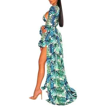 Pink Queen Leaf Print Maxi Robe for Stylish Beach Days