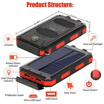 Solar Power Bank 20000mAh Waterproof for Camping