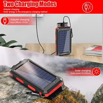 Solar Power Bank 20000mAh Waterproof for Camping