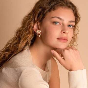 MUYAN Gold Bow Earrings for Women Classic Ribbon Bow Stud Earrings Cute Bowknot Earrings Holiday Bow Jewelry