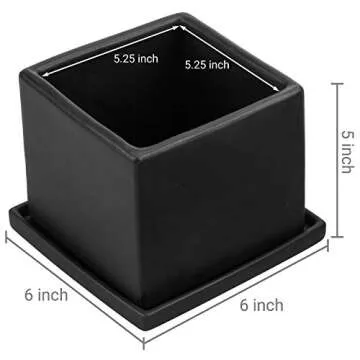 MyGift Modern Black Ceramic Small Plant Pots Set of 2