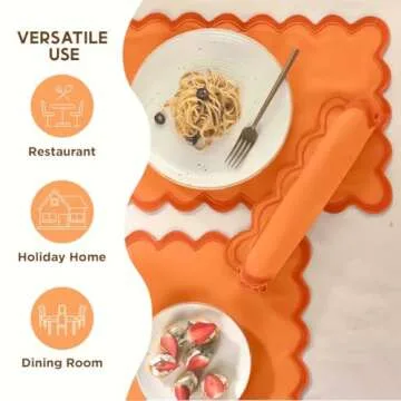 Folkulture Placemats Set of 4, 13 x 19 Inches 100% Cotton Boho Place Mats or Heat Resistant Table Mats for Dining Table Decor, Scalloped Kitchen Mats for Table Decor, Orange Placemats
