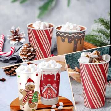 Gerrii 60 Pcs Christmas Paper Cups Xmas Disposable coffee Cups 16oz Christmas Cups for Drinking Tea Hot Cold Beverages, Elf Santa Snowman Gingerbread Cups Christmas Decoration(Gingerbread Man)