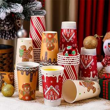 Gerrii 60 Pcs Christmas Paper Cups Xmas Disposable coffee Cups 16oz Christmas Cups for Drinking Tea Hot Cold Beverages, Elf Santa Snowman Gingerbread Cups Christmas Decoration(Gingerbread Man)