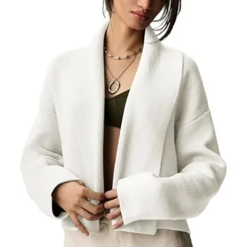 Wyeysyt Womens Cropped Cardigan Sweater Oversized Lapel Shawl Coatigan Chunky Knit Long Sleeve Sweat...