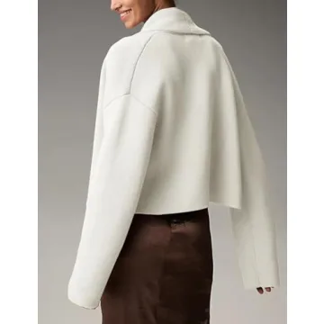 Wyeysyt Womens Cropped Cardigan Sweater Oversized Lapel Shawl Coatigan Chunky Knit Long Sleeve Sweater(White-M)